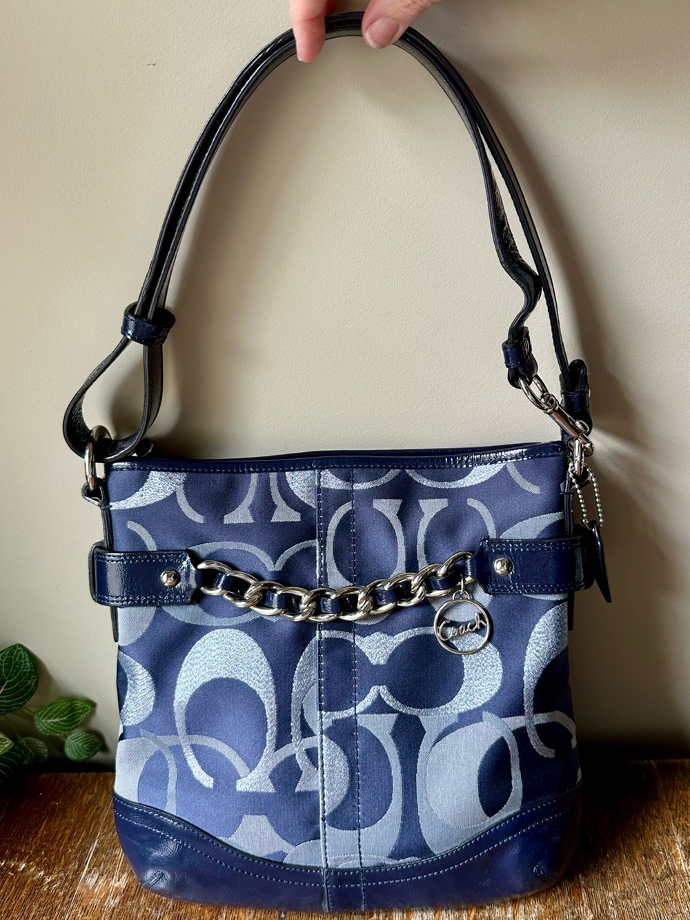 Coach Op Art blue & silver convertible crossbody with signature jacquard F19830